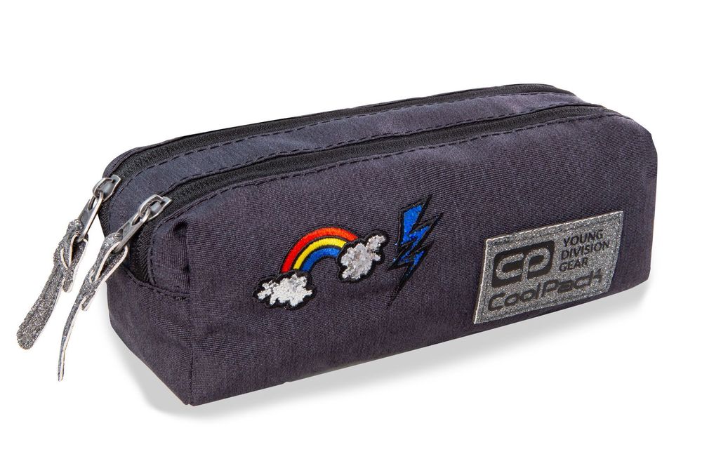 Ученически несесер с два ципа Coolpack – Edge – Sparkling Badges Grey